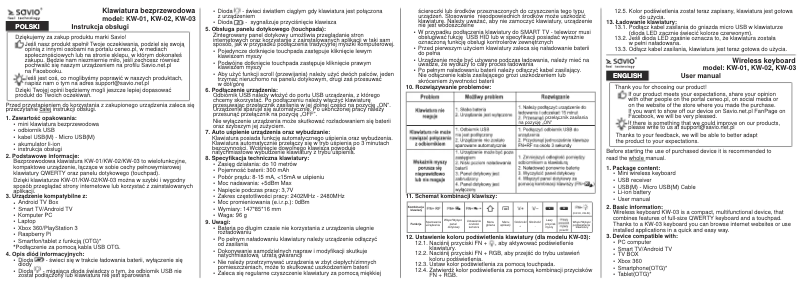 Page n°1 - Manuel utilisateur Savio KW-03
