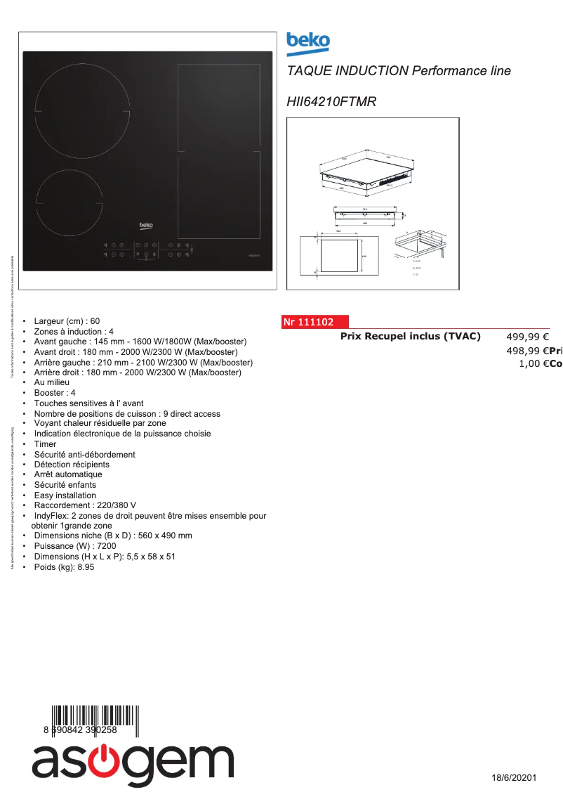 Page 1 de la notice Manuel utilisateur Beko HII64210FTMR