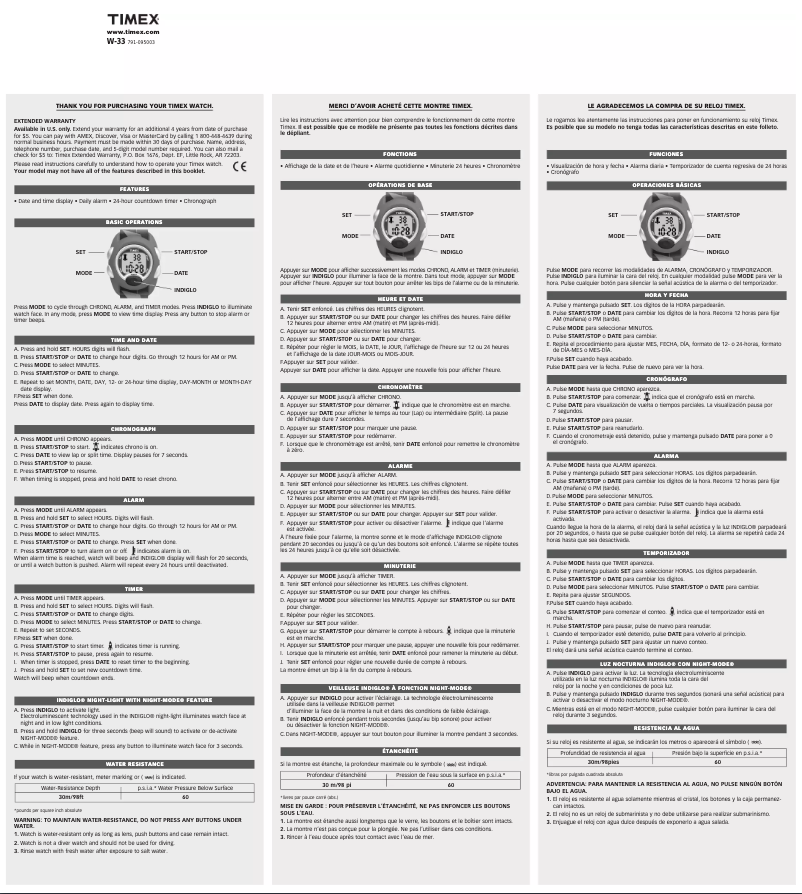 Page 1 de la notice Manuel utilisateur Timex W-33