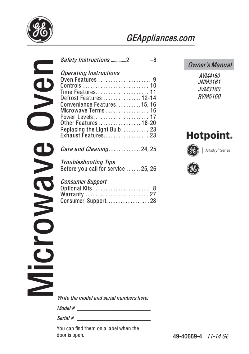 Page 1 de la notice Informations de garantie Hotpoint RVM5160DHBB