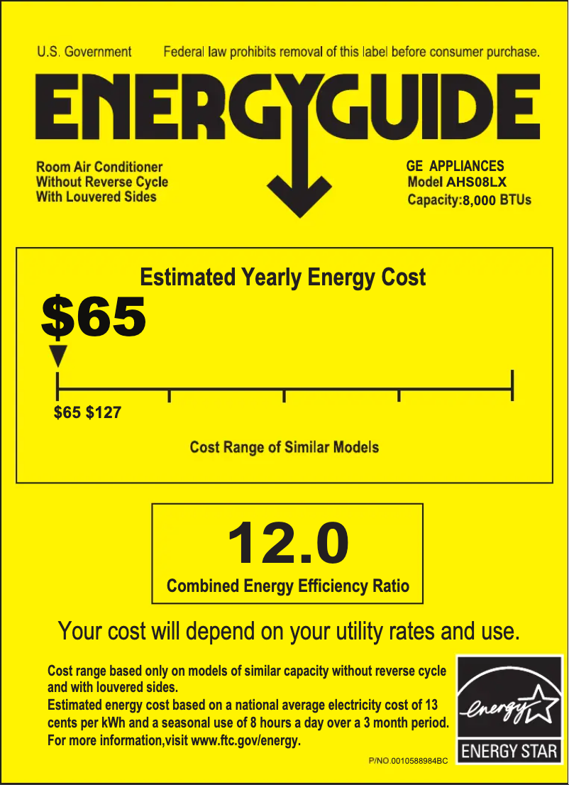 Página 1 del manual Etiqueta energética GE AHS08LX