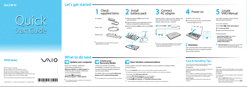 Page n°1 - Guide d'installation Sony Vaio VPCEB33FX