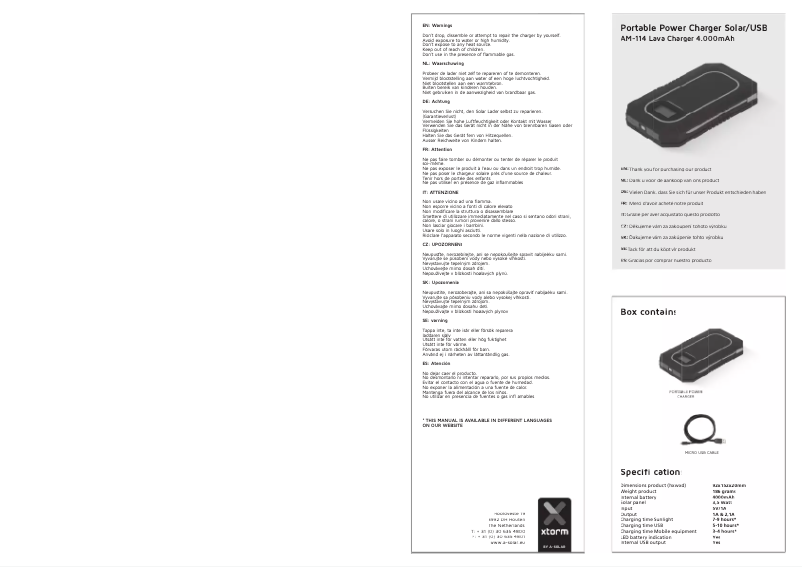 Page n°1 - Manuel utilisateur Xtorm AM114 Lava