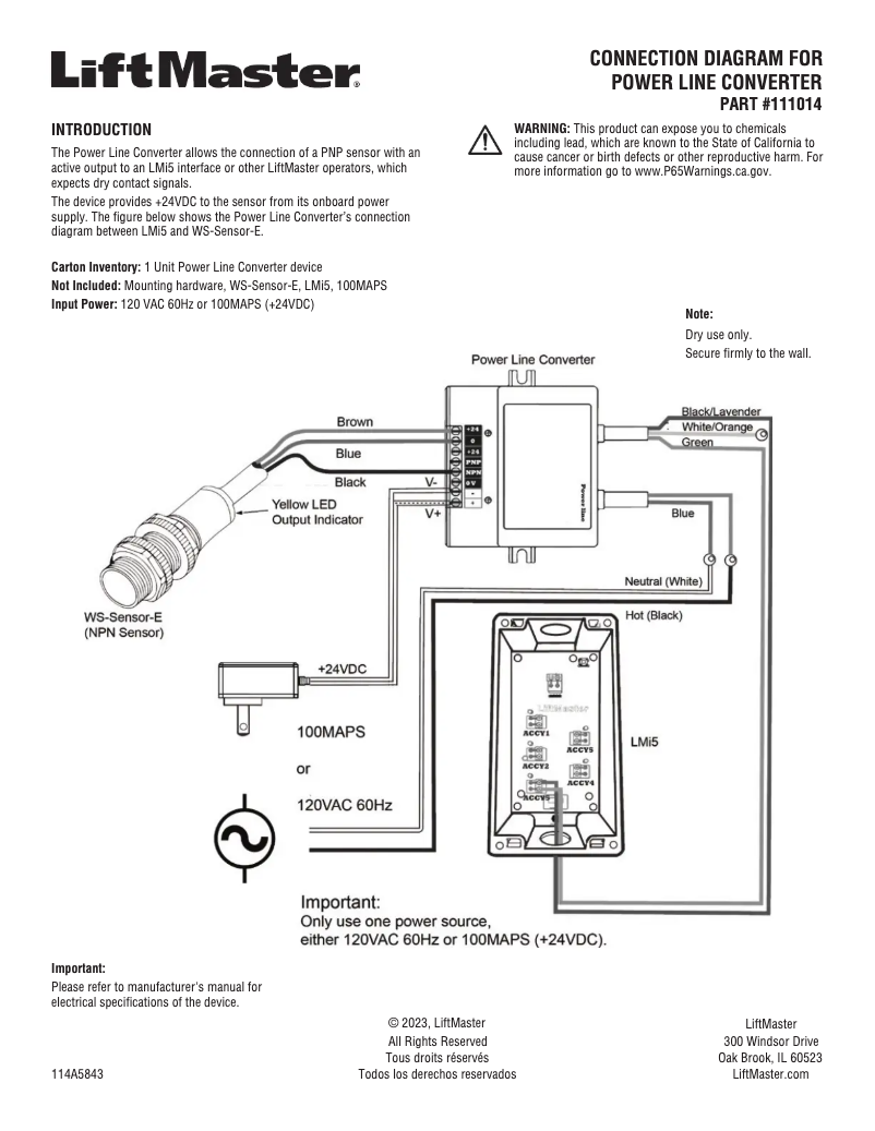 Page 1 de la notice Manuel utilisateur LiftMaster LMI5