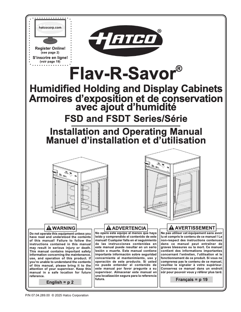 Page 1 de la notice Manuel utilisateur Hatco Flav-R-Savor FSDT-1