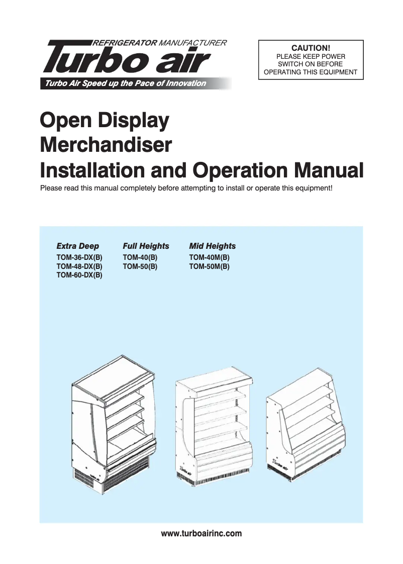Page 1 de la notice Manuel utilisateur Turbo air TOM-50