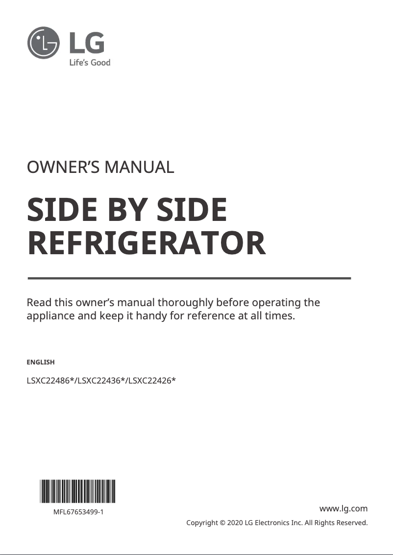 Page 1 de la notice Manuel utilisateur LG LSXC22426S