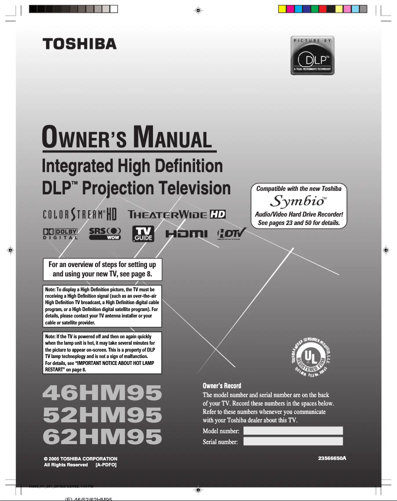 Image de la première page du manuel de l'appareil 52HM95