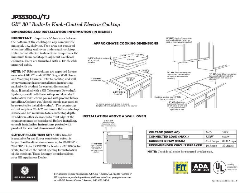 Page n°1 - Fiche technique GE JP3530DJBB