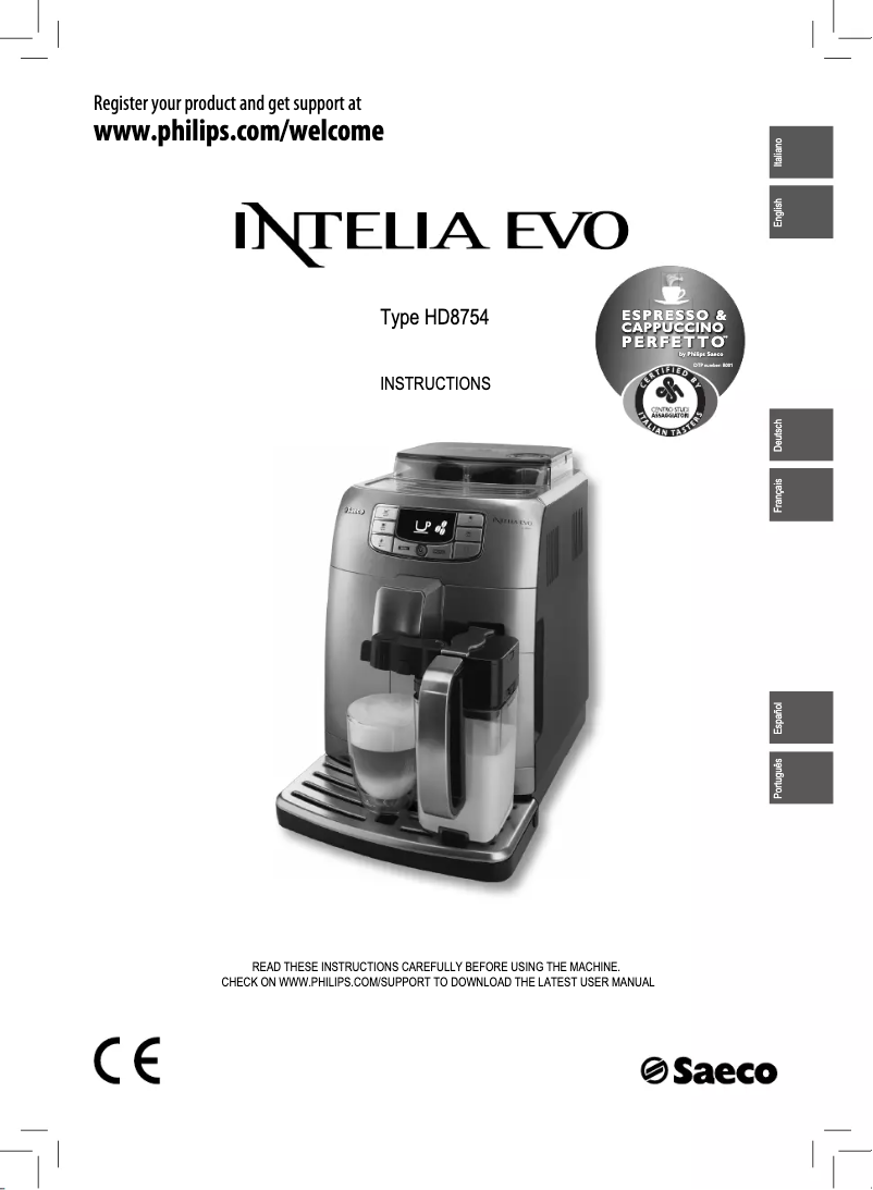 Image de la première page du manuel de l'appareil Saeco Intelia Evo HD8754