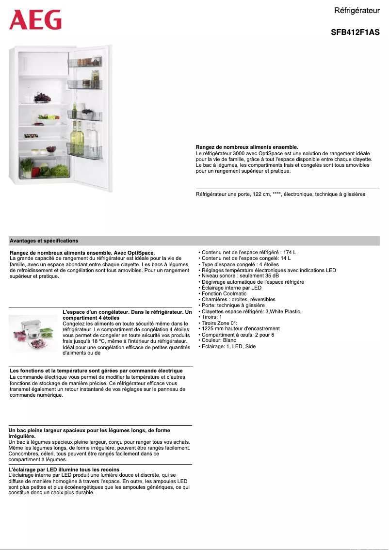 Página 1 del manual Ficha técnica AEG SFB412F1AS