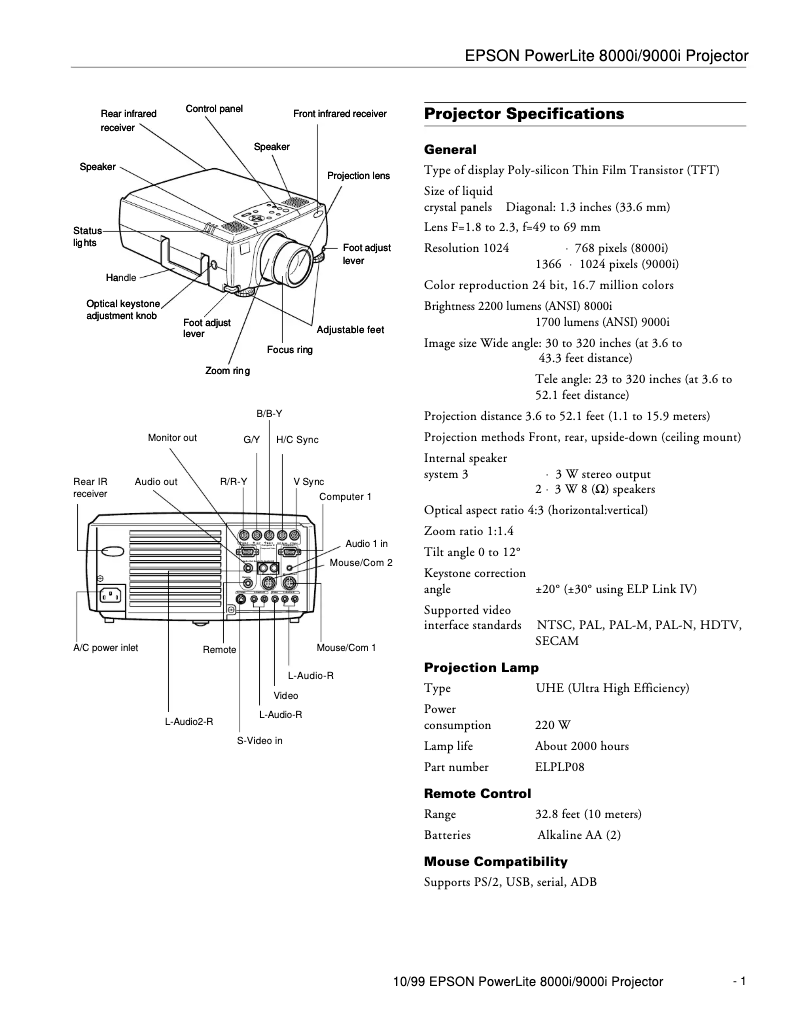 Imagen de la primera página del manual del dispositivo PowerLite 9000i