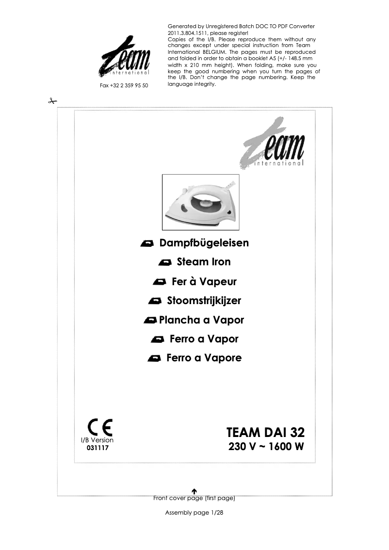 Page 1 de la notice Manuel utilisateur Team DAI 32