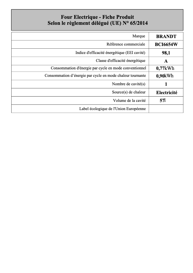 Page n°1 - Manuel utilisateur Brandt BCI6654W
