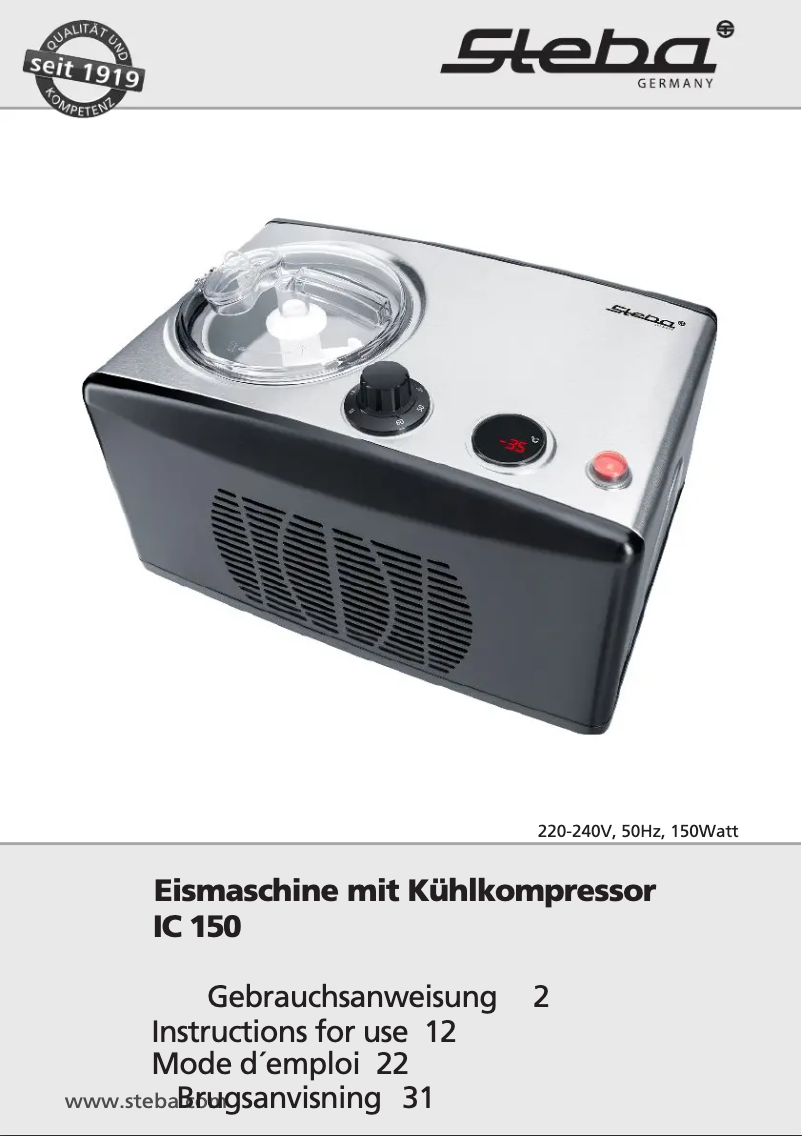 Page 1 de la notice Manuel utilisateur Steba IC 150