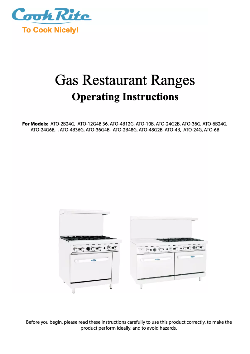 Imagen de la primera página del manual del dispositivo CookRite ATO-24G2B