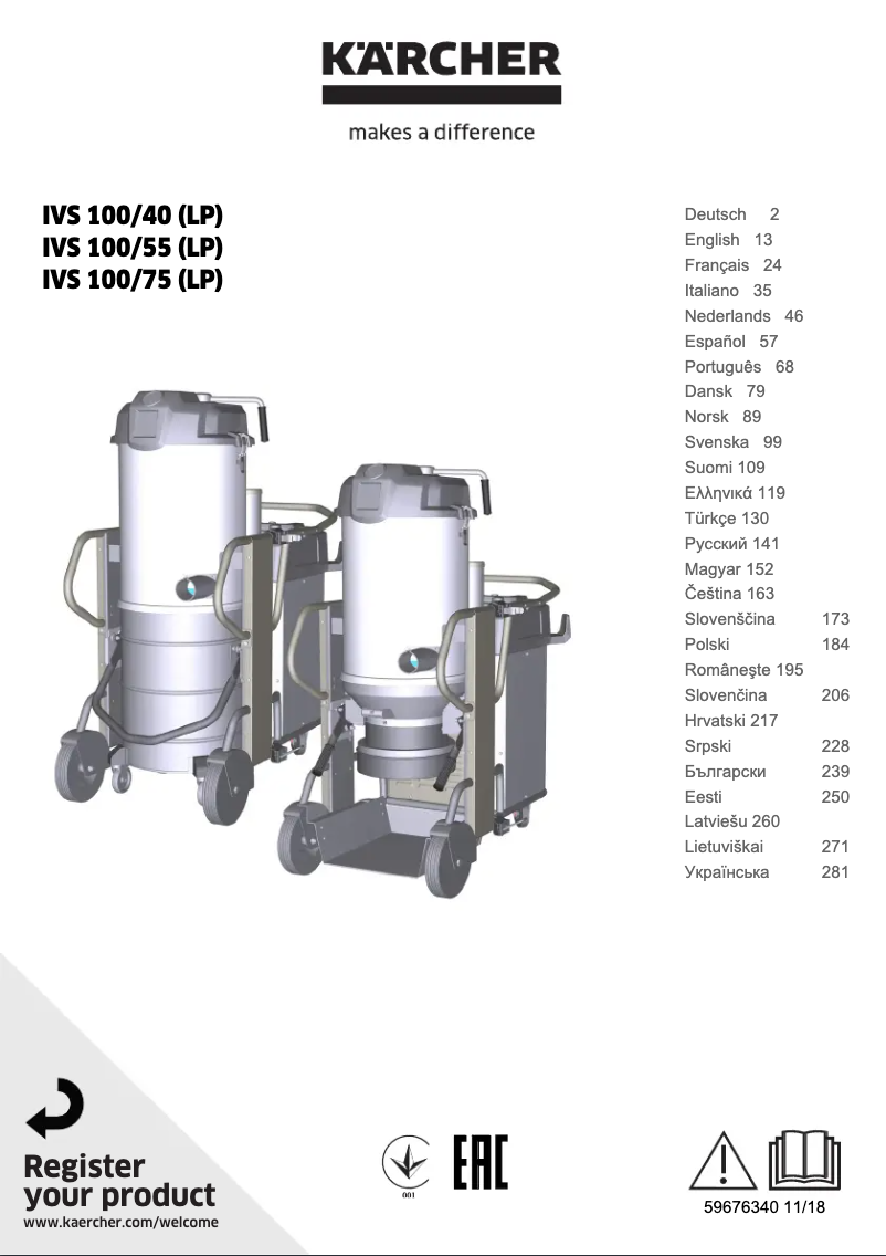 Page n°1 - Manuel utilisateur Kärcher IVS 100/55 Lp