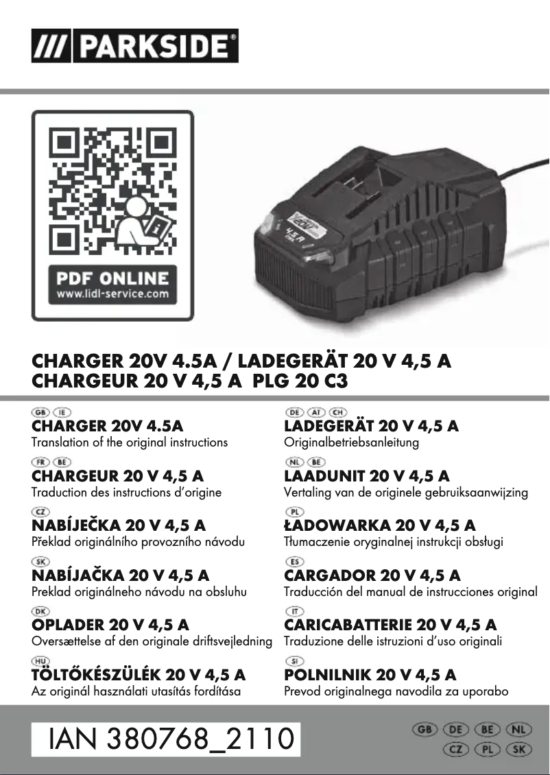 Page 1 de la notice Manuel utilisateur Parkside PLG 20 B1
