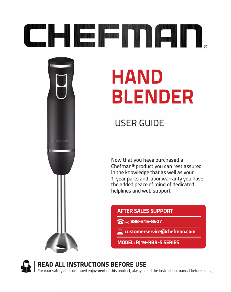 Page 1 de la notice Manuel utilisateur Chefman Hand Blender