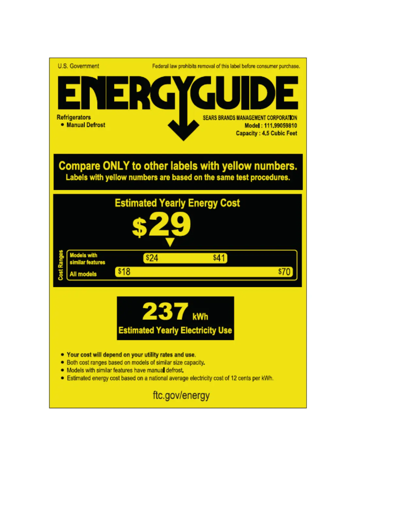 Page 1 de la notice Label énergétique Kenmore 99059