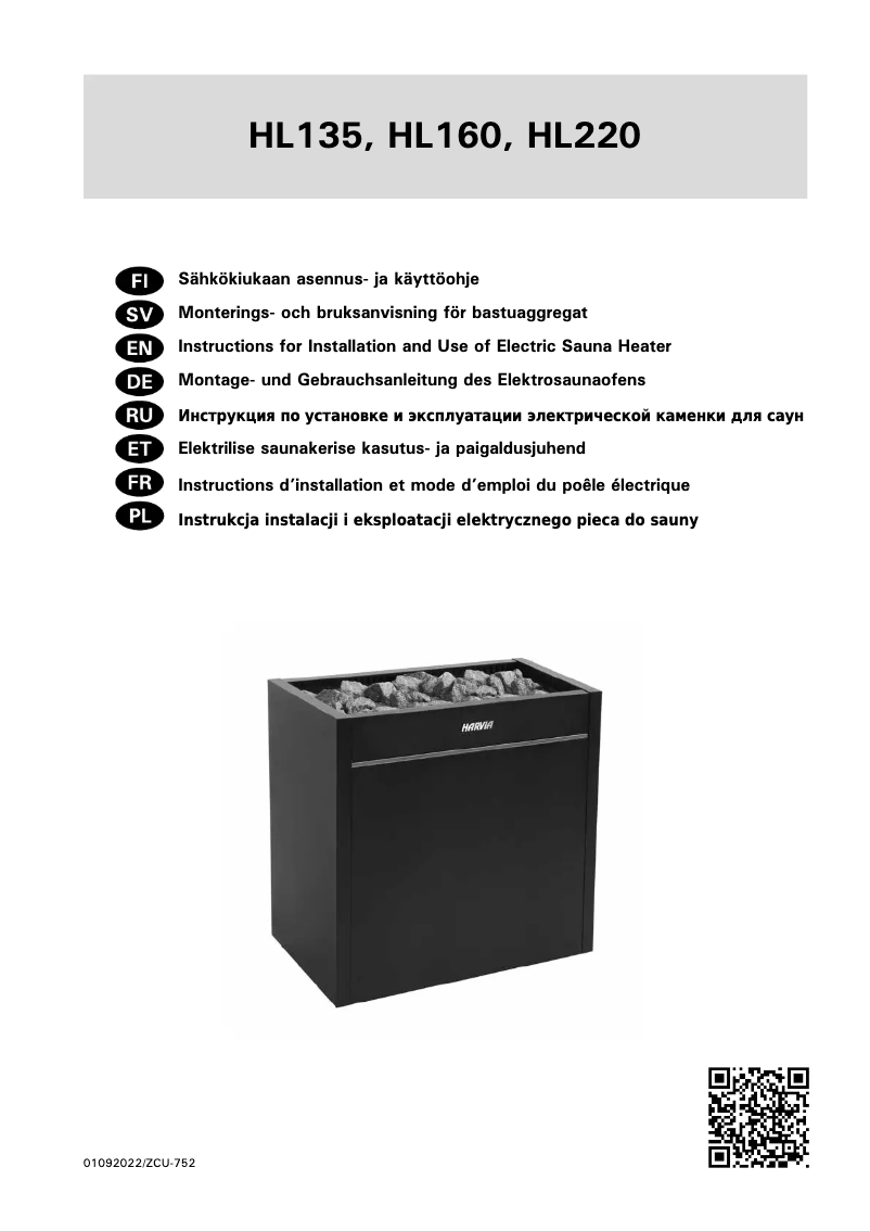 Page 1 de la notice Manuel utilisateur Harvia Virta Pro HL160 HL160400