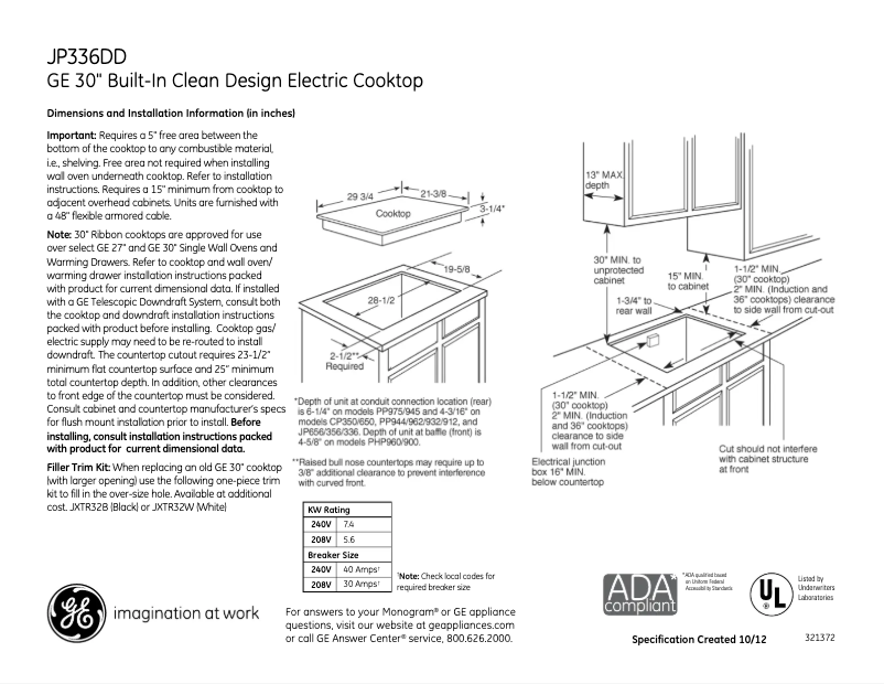 Page n°1 - Fiche technique GE JP336DDWW