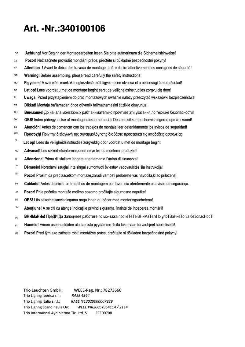 Page 1 de la notice Manuel utilisateur Trio Lighting Edison II 340100106