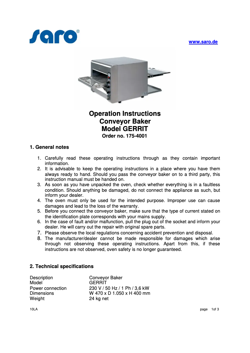 Imagen de la primera página del manual del dispositivo GERRIT