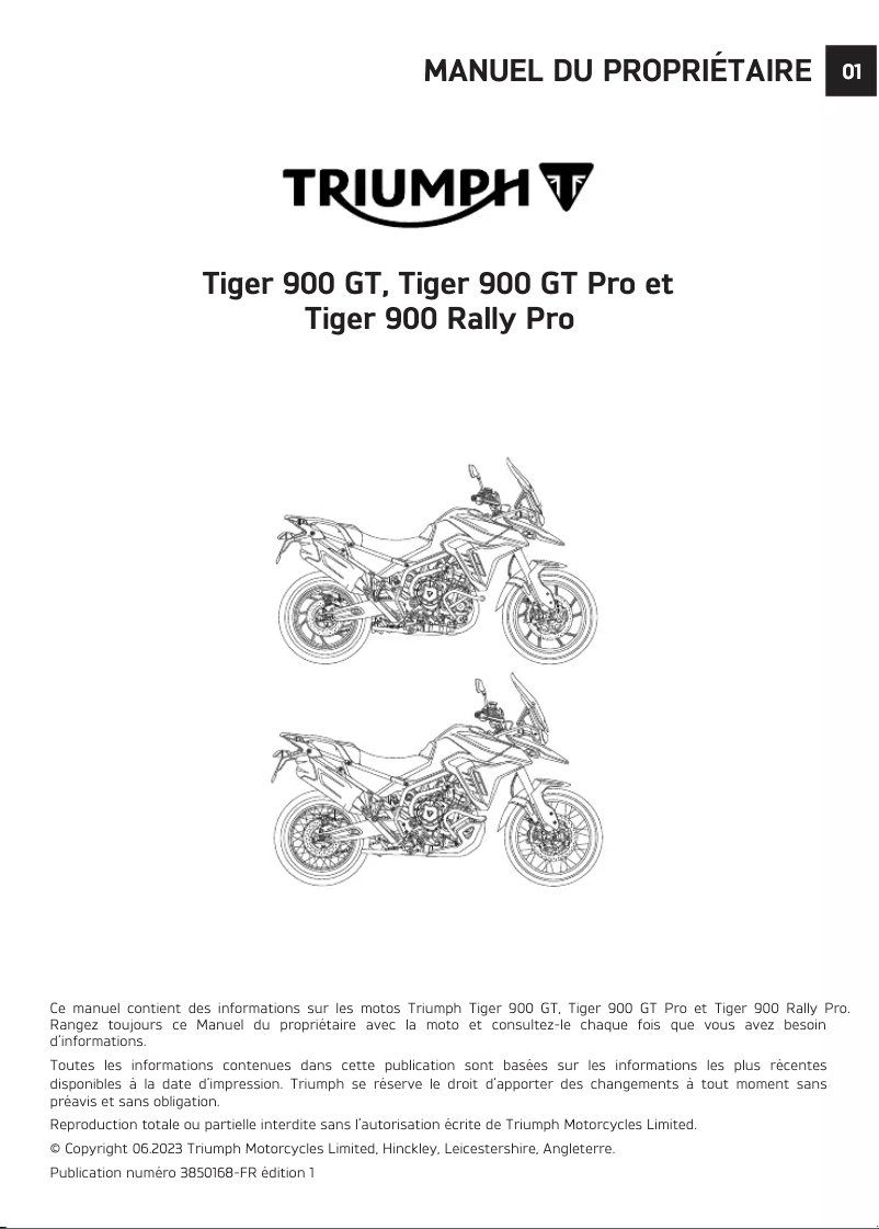 Page 1 de la notice Manuel utilisateur Triumph Tiger 900 Rally Pro (2024)
