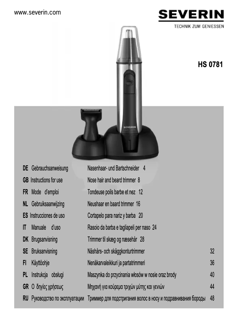Página 1 del manual Ficha técnica Severin HS 0781