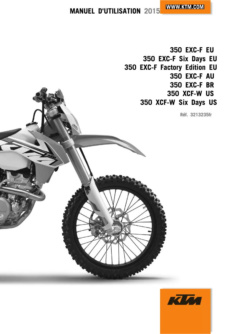 Image de la première page du manuel de l'appareil 350 EXC-F Factory Edition (2015)