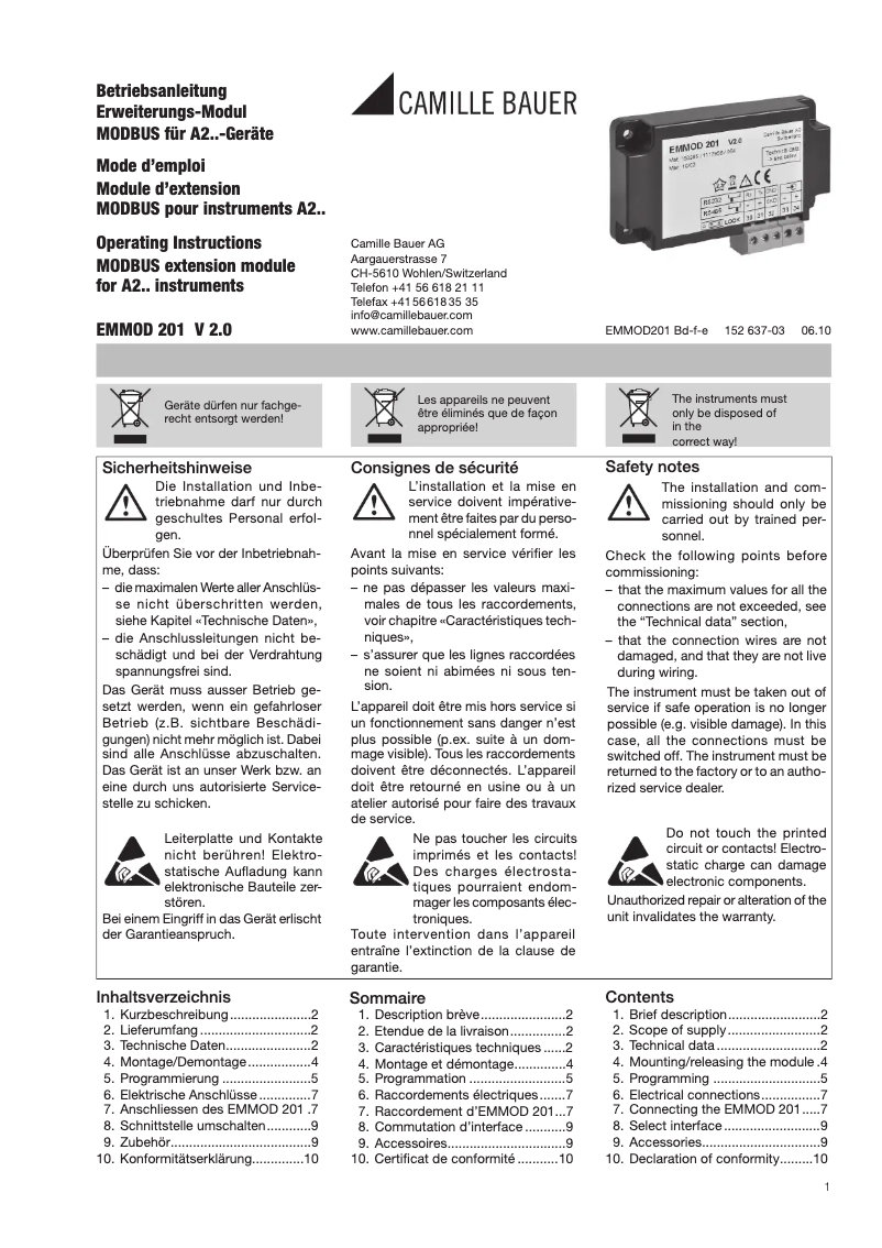 Página 1 del manual Manual de usuario Gossen Metrawatt EMMOD201