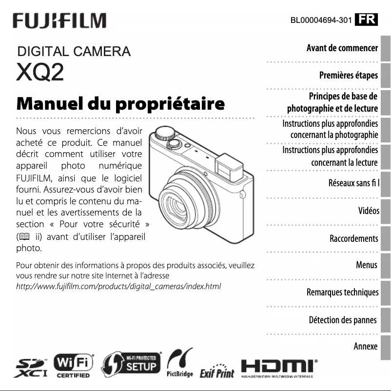 Page 1 de la notice Manuel utilisateur Fujifilm XQ2