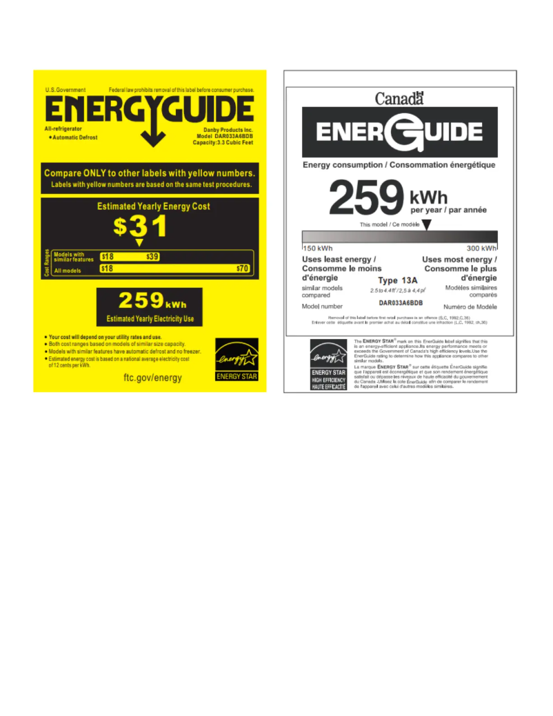 Página 1 del manual Etiqueta energética Danby DAR033A6BDB