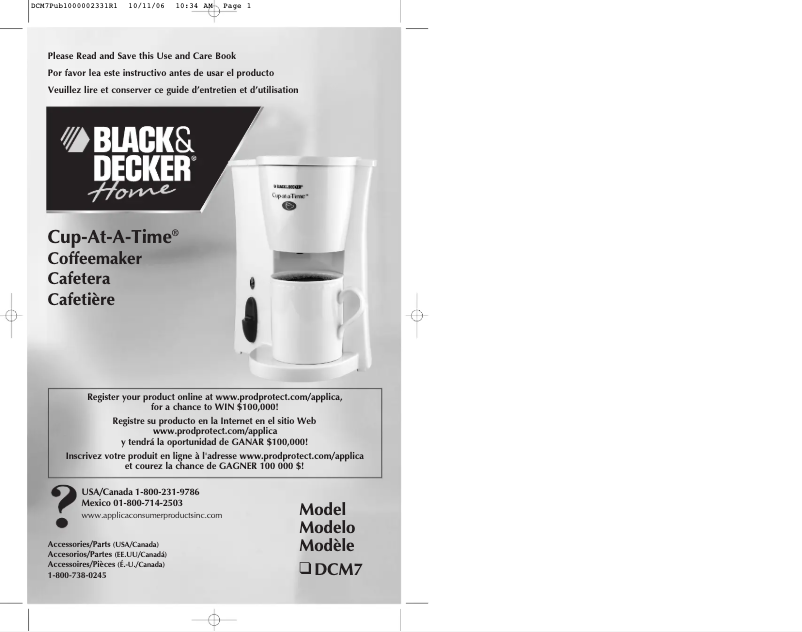 Page 1 de la notice Manuel utilisateur Black & Decker Cup-At-A-Time DCM7