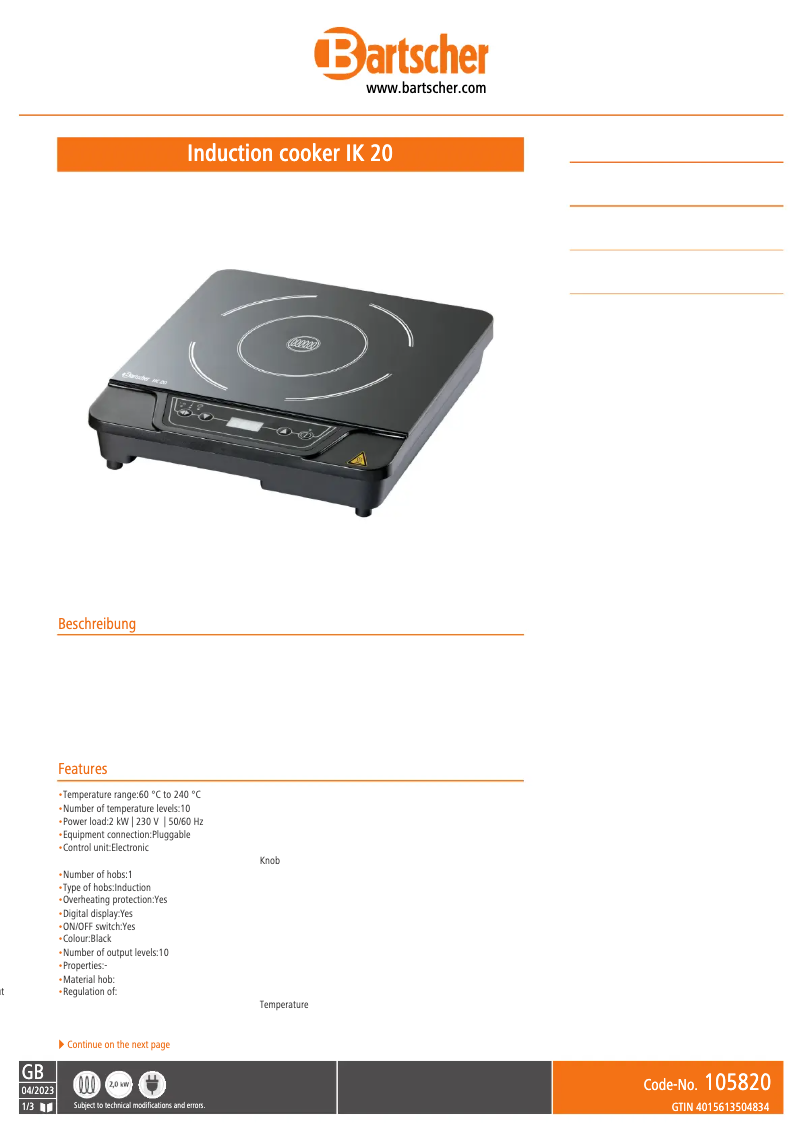 Image de la première page du manuel de l'appareil IK 20