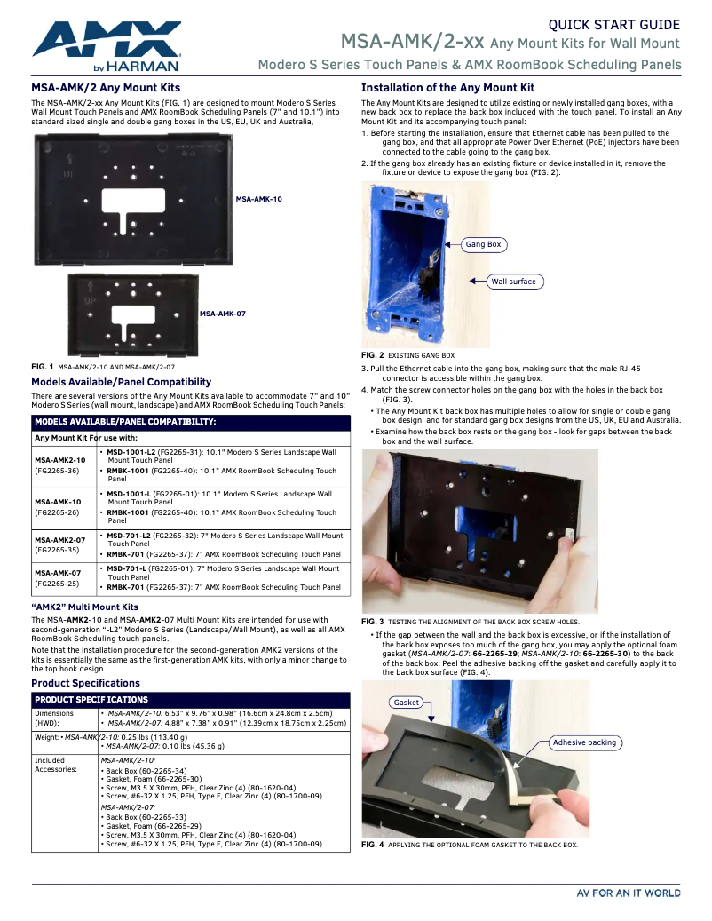 Page n°1 - Manuel utilisateur AMX MSA-AMK2-07