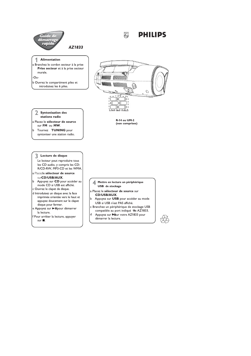 Página 1 del manual Guía de inicio rápido Philips AZ1833