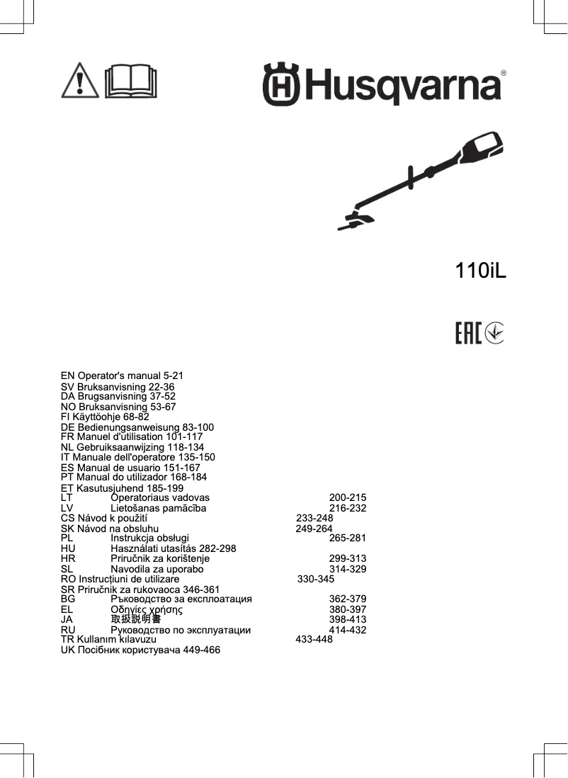 Page 1 de la notice Manuel utilisateur Husqvarna 110iL