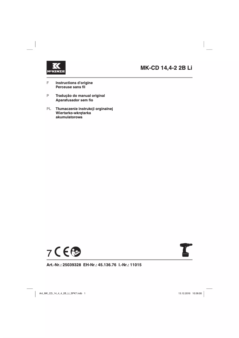 Page 1 de la notice Manuel utilisateur McKenzie MK-CD 14,4-2 2B Li