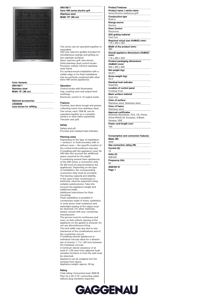 Image de la première page du manuel de l'appareil VR414611