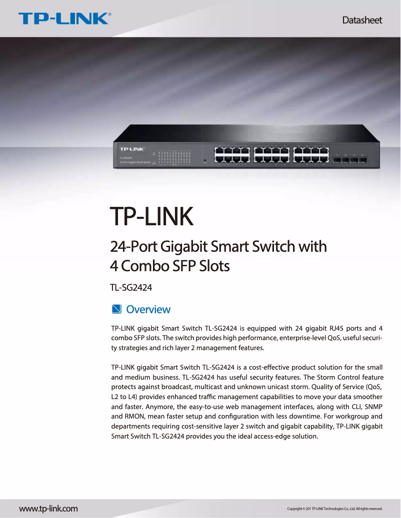 Página 1 del manual Ficha técnica TP-Link JetStream Smart TL-SG2424