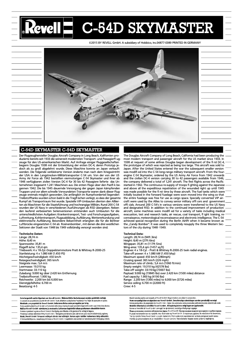 Image de la première page du manuel de l'appareil C-54D SKYMASTER