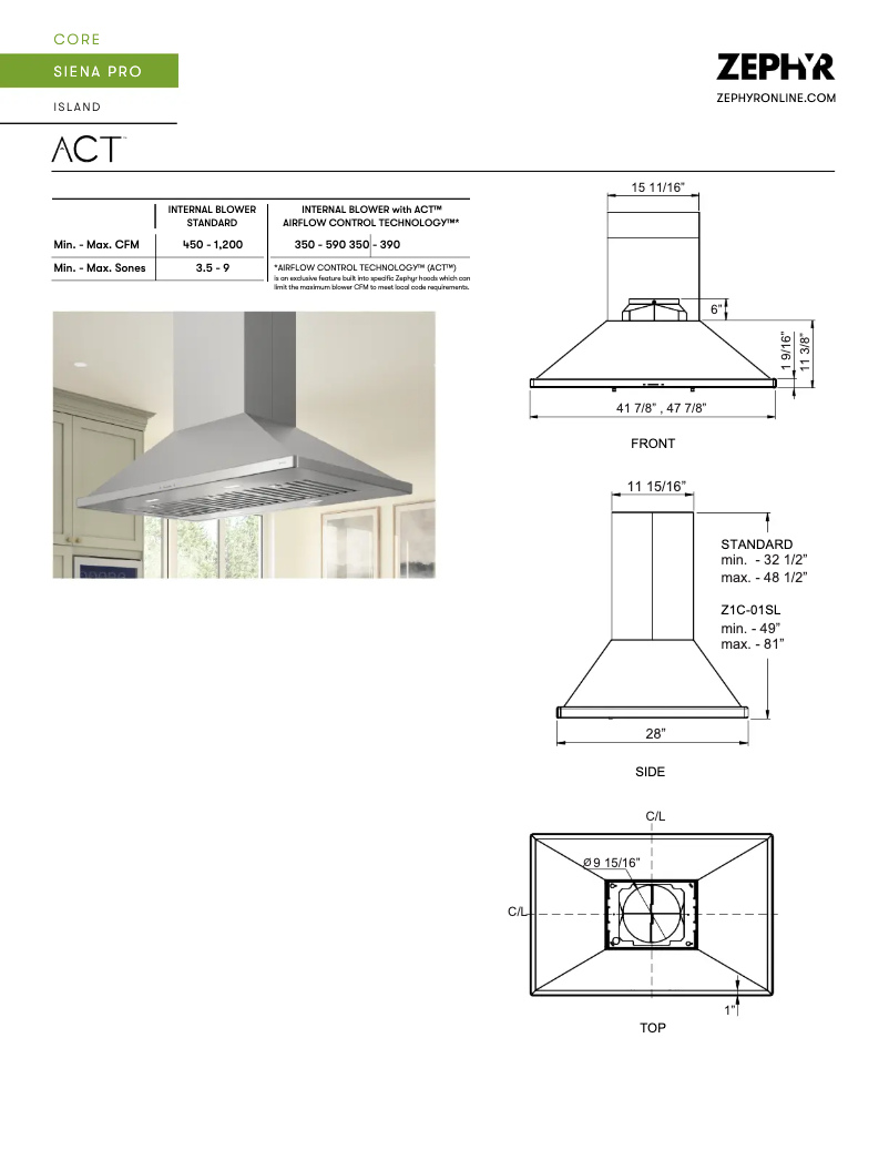 Page 1 de la notice Fiche technique Zephyr Siena Pro ZSL-E48CS