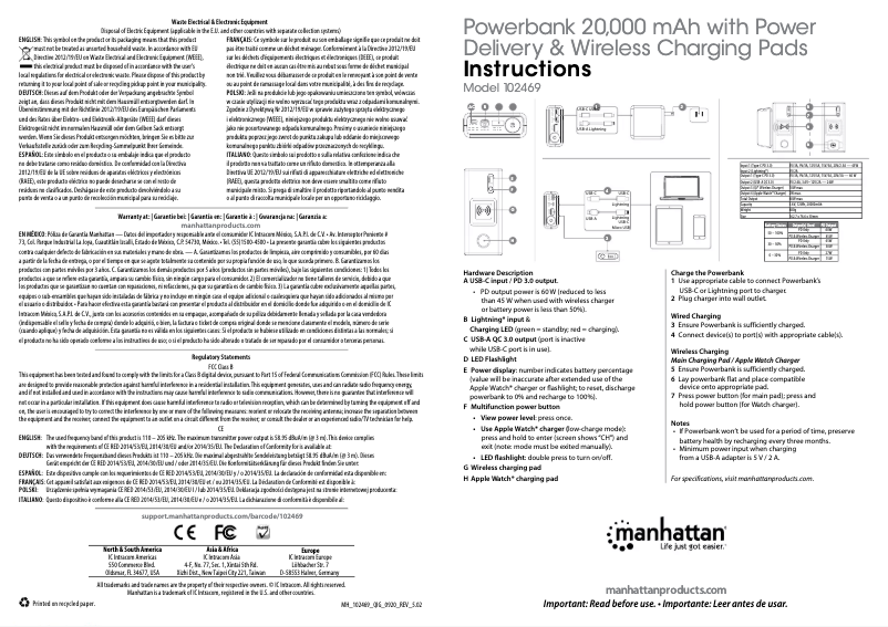 Page n°1 - Manuel utilisateur Manhattan 102469