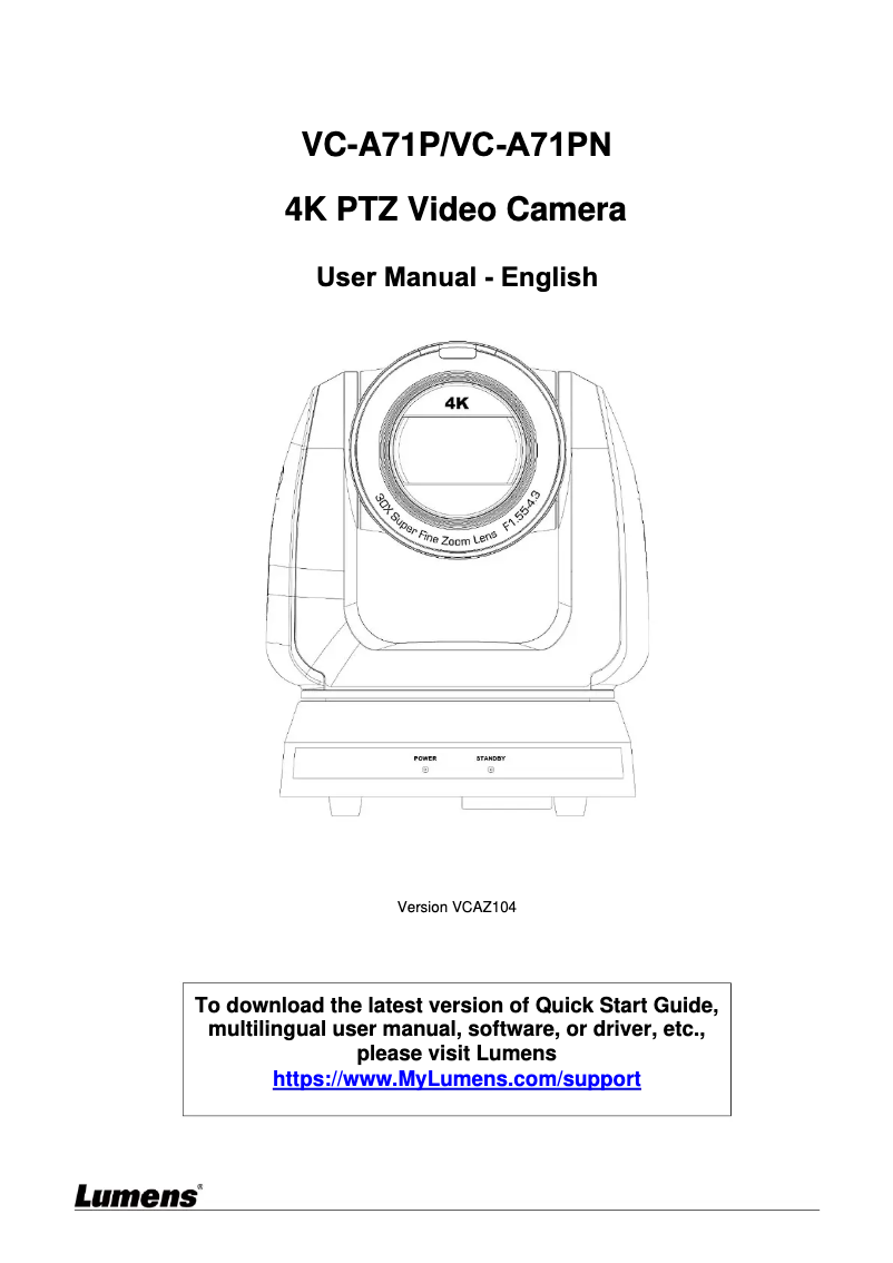 Image de la première page du manuel de l'appareil VC-A71PN