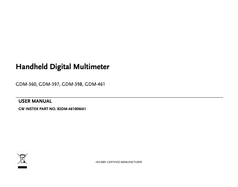 Page n°1 - Manuel utilisateur GW Instek GDM-398