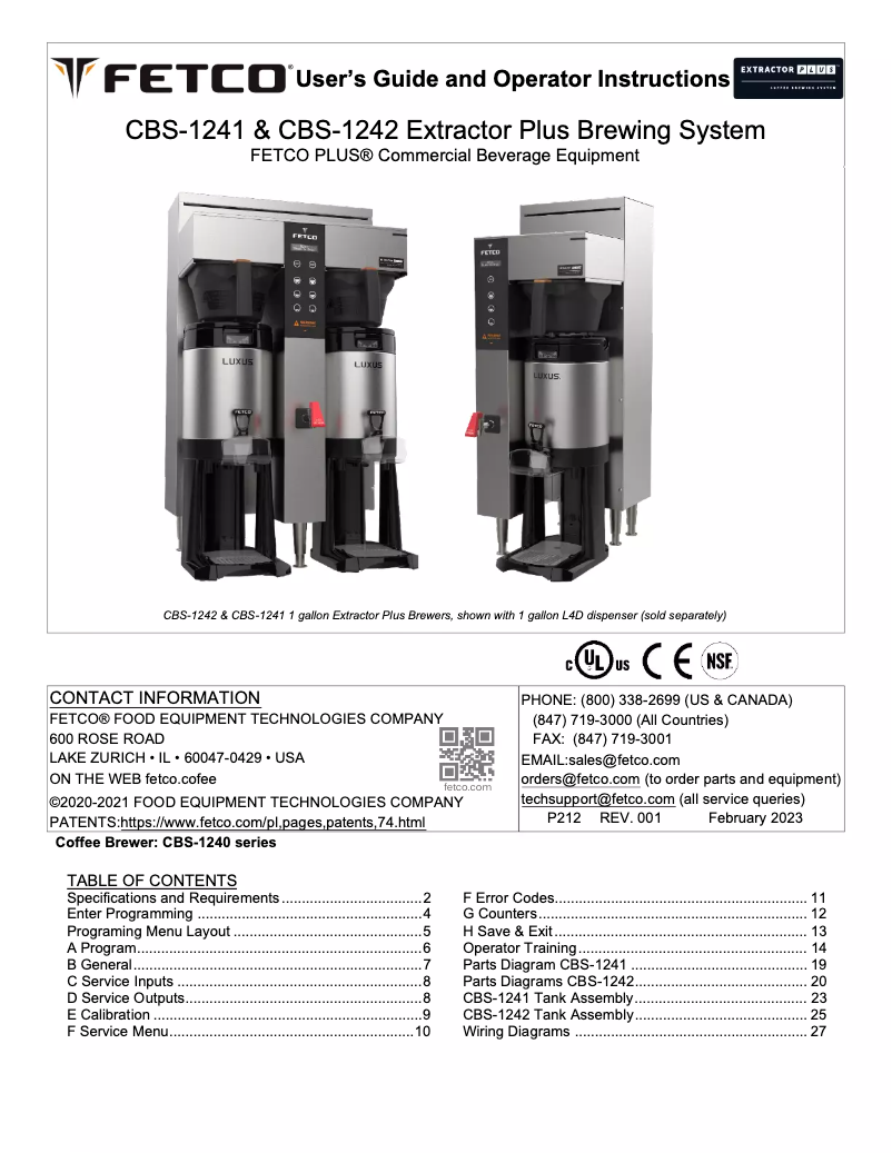 Page n°1 - Manuel utilisateur Fetco CBS-1241