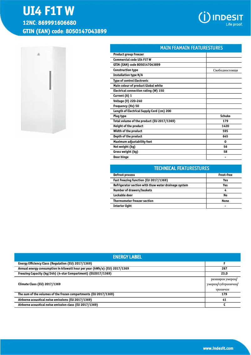 Page n°1 - Fiche technique Indesit UI4 F1T W