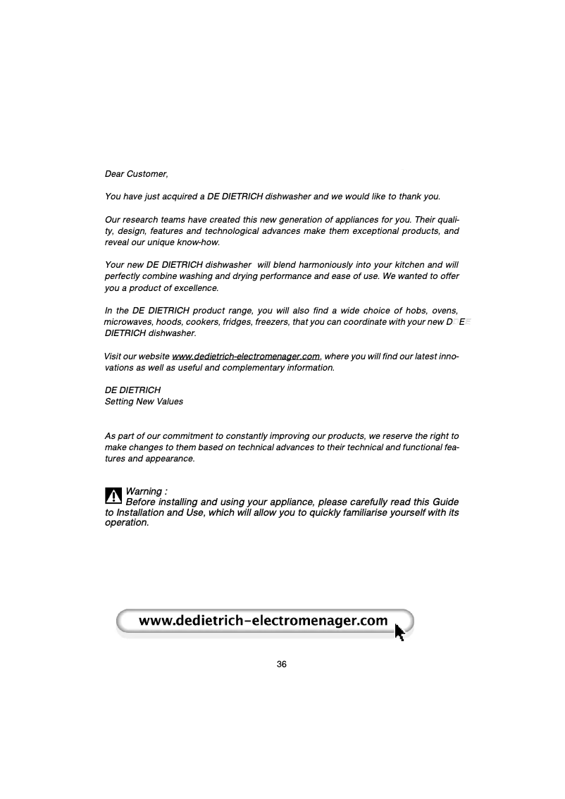 Page 1 de la notice Manuel utilisateur De Dietrich DQF754XE1